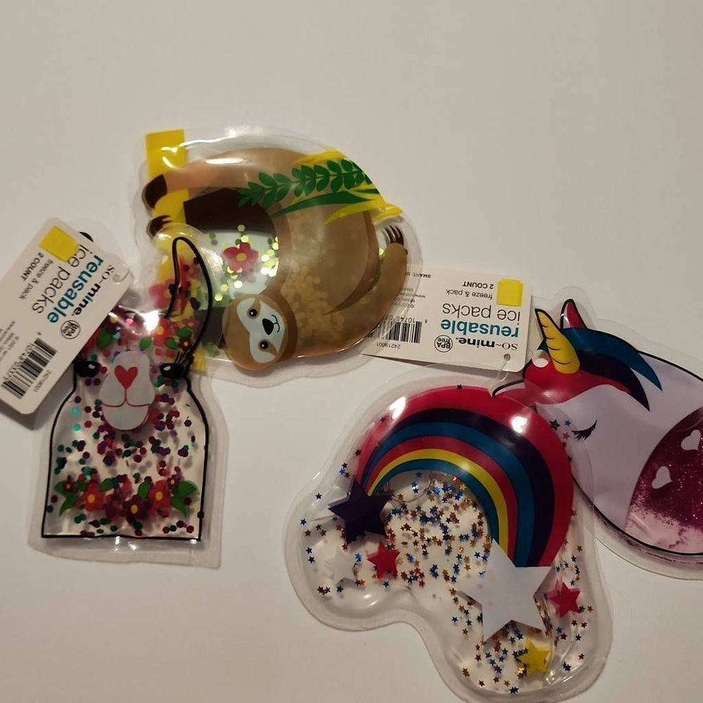 So-Mine Reusable Kids Ice Packs for Lunches 4 Count NWT Unicorn Sloth Ra…